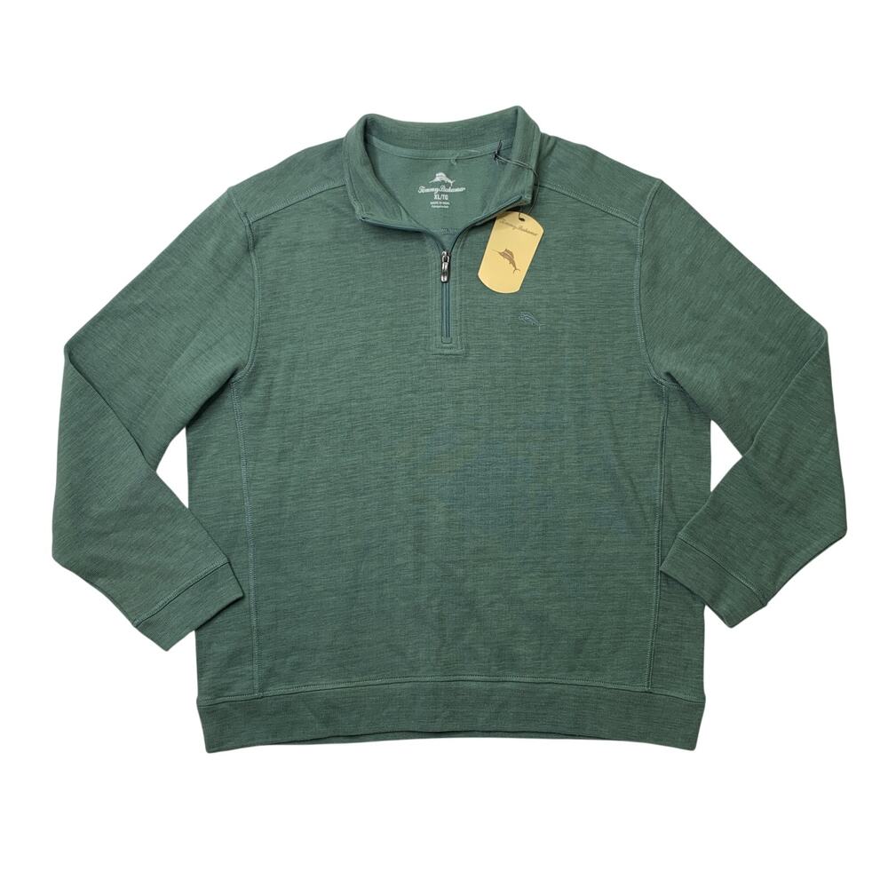 Tommy Bahama Sweatshirt Mens XL Sage Trout 1/4 Zip Cotton Blend Long Sleeve